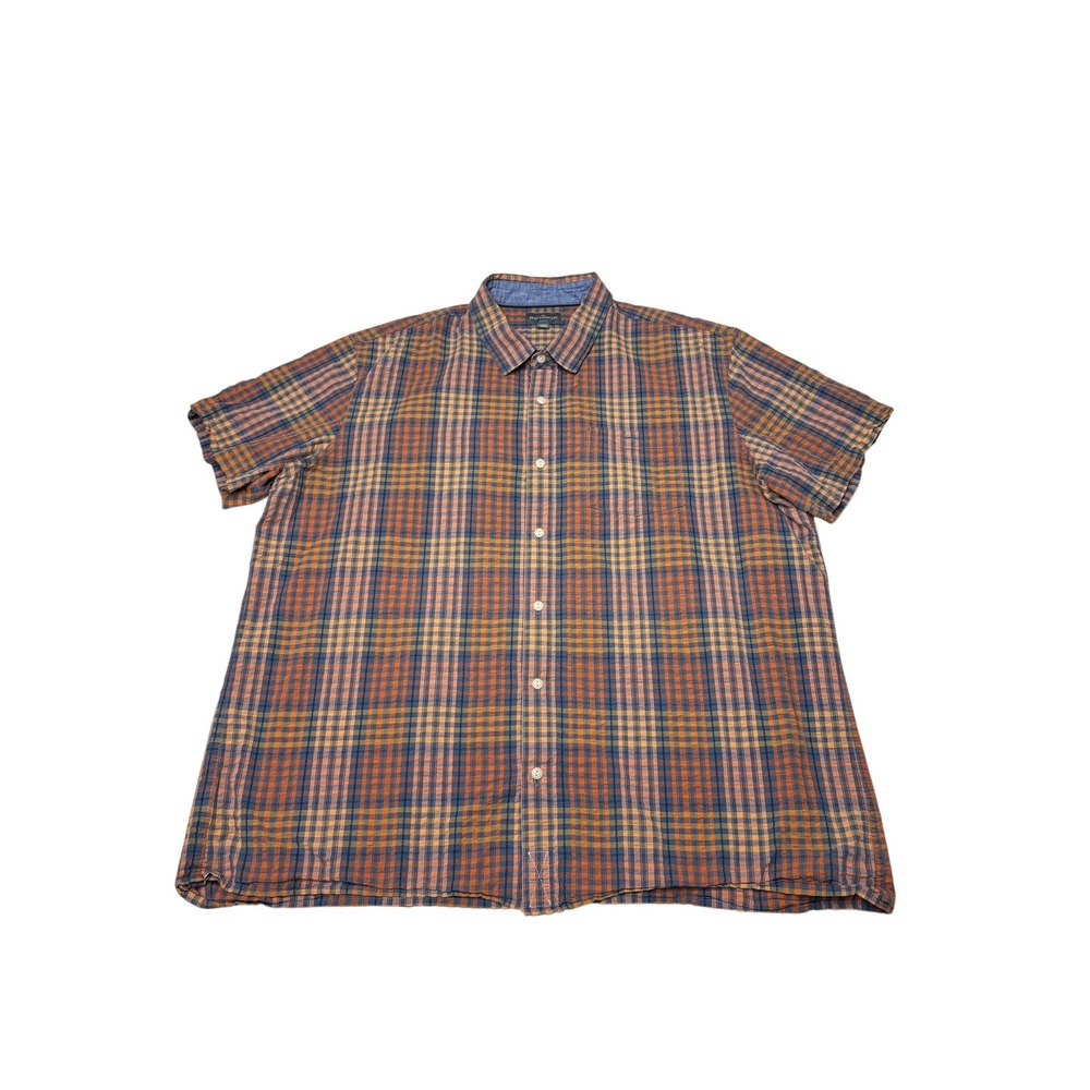 LL Bean Signature Mens XXL Slim Fit Short Sleeve Plaid Cotton Seersucker Shirt‎